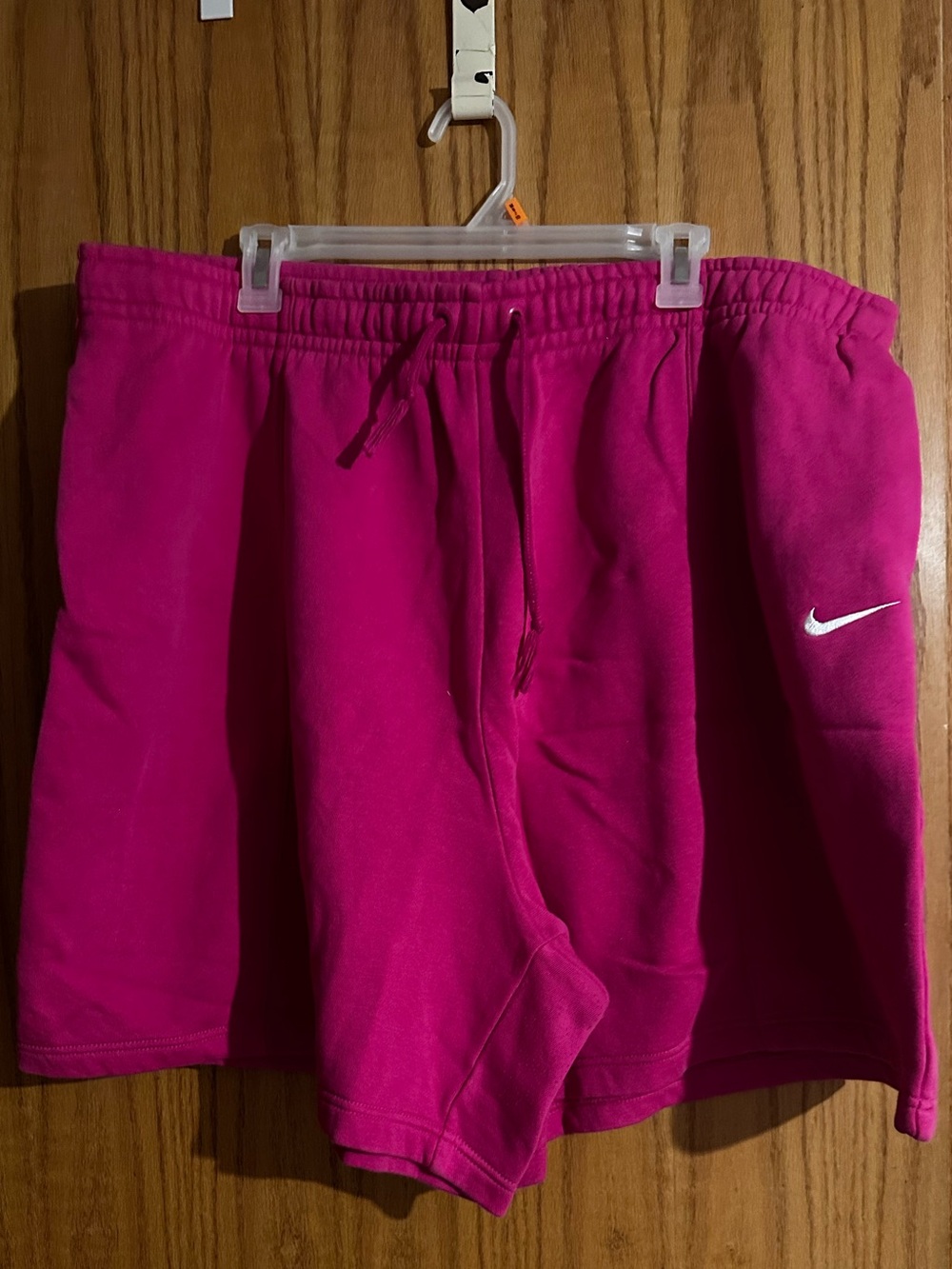 Nike Hot Pink Fleece Shorts with White Tag Swoosh